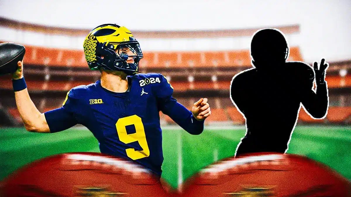 Michigan football quarterback JJ McCarthy throwing to an anonymous receiver