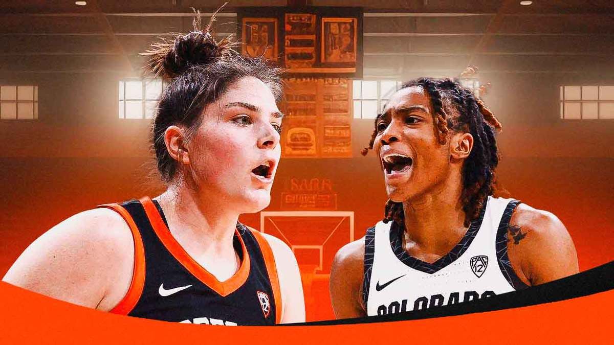 Oregon State women’s basketball player Raegan Beers and Colorado women’s basketball player Jaylyn Sherrod