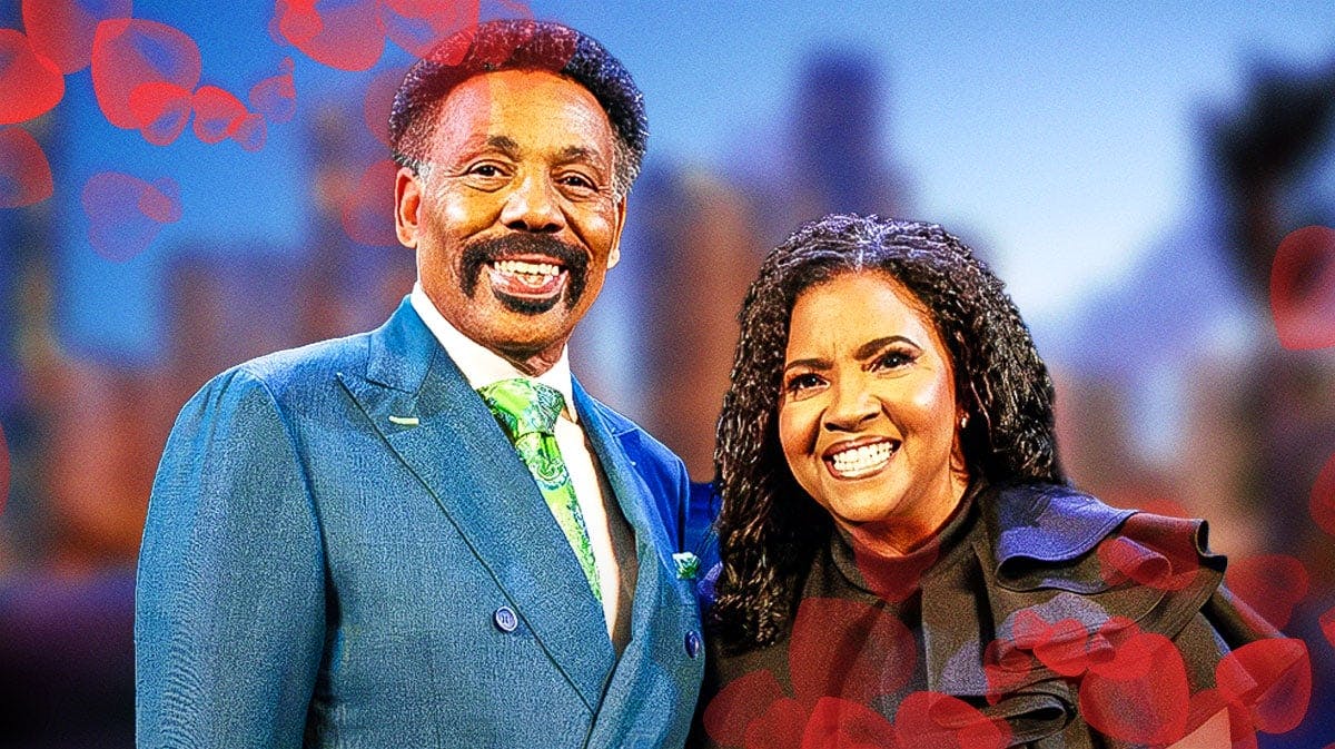 Pastor Tony Evans and Dr. Carla Crummie surrounded by hearts, etc.