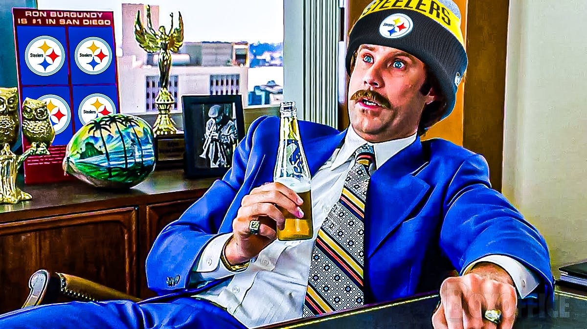 Ron Burgundy with Steelers beanie in this photo