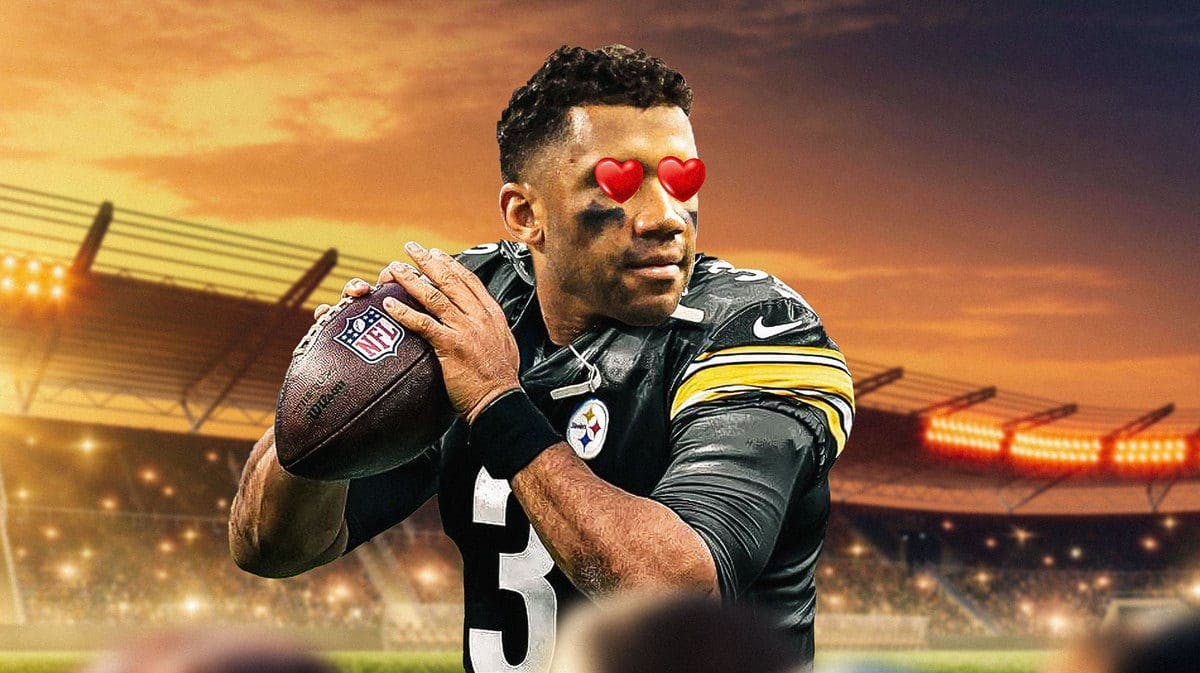 Russell Wilson in Steelers jersey with heart eyes