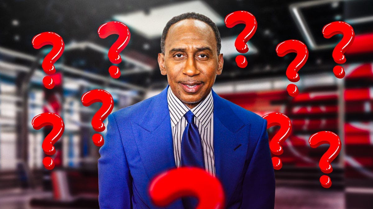 Stephen A. Smith surrounded by question marks.