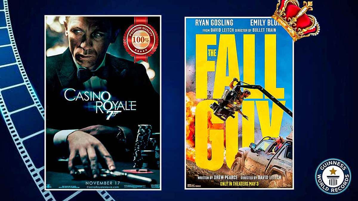 Posters for Casino Royale and The Fall Guy with a crown over The Fall Guy poster.