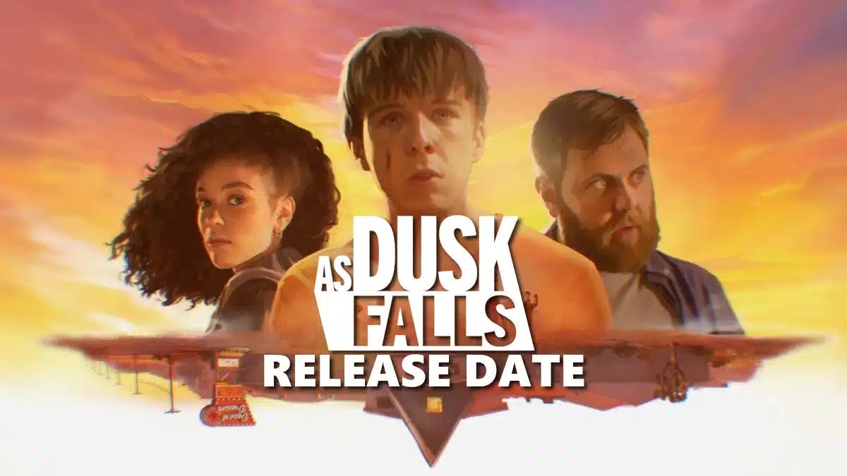 as dusk falls, as dusk falls release date, as dusk falls gameplay, as dusk falls story, as dusk falls trailers, key art for as dusk falls with the words release date under the game title