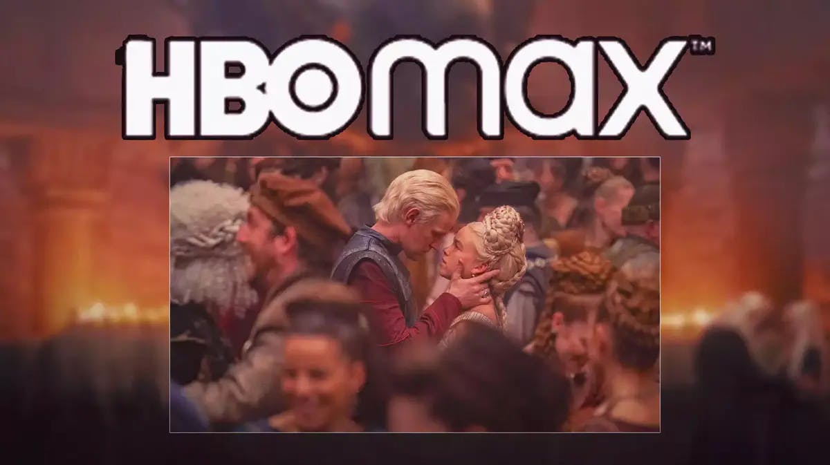Scene from House of the Dragon with HBO Max logo.