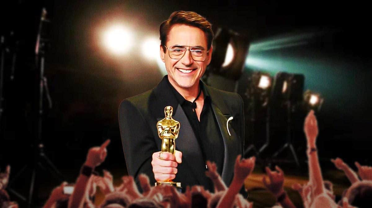 Robert Downey Jr. with 2024 Oscars trophy.