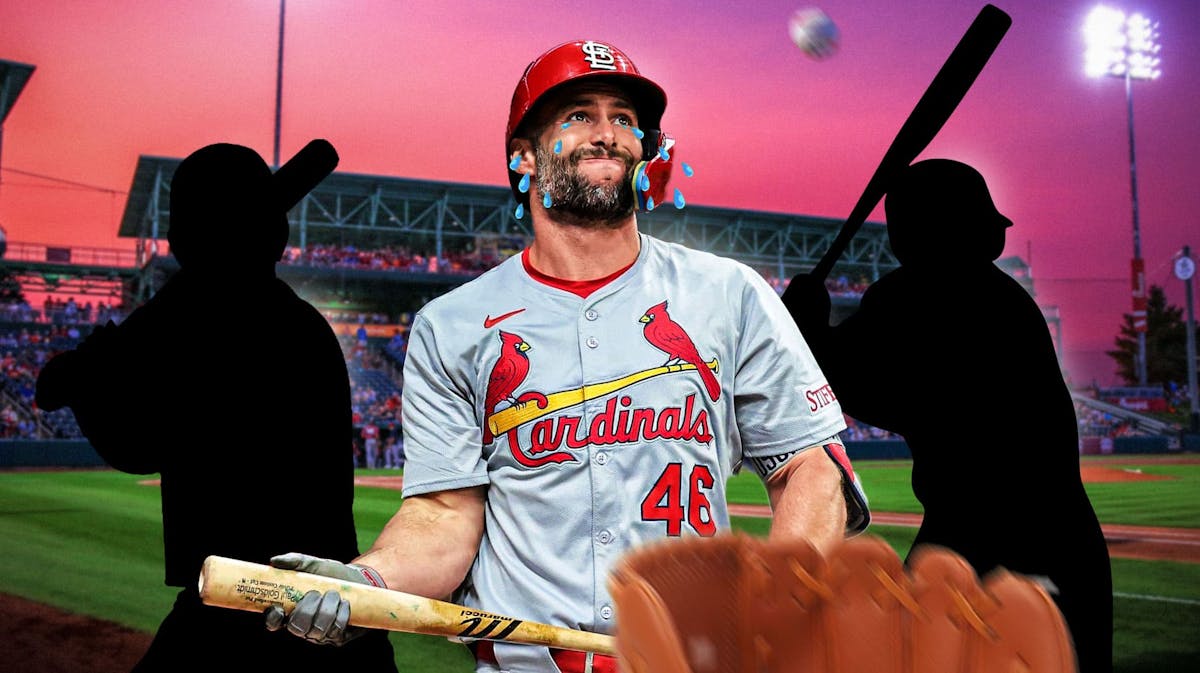 Paul Goldschmidt with animated tears. Silhouettes of two other players in the background