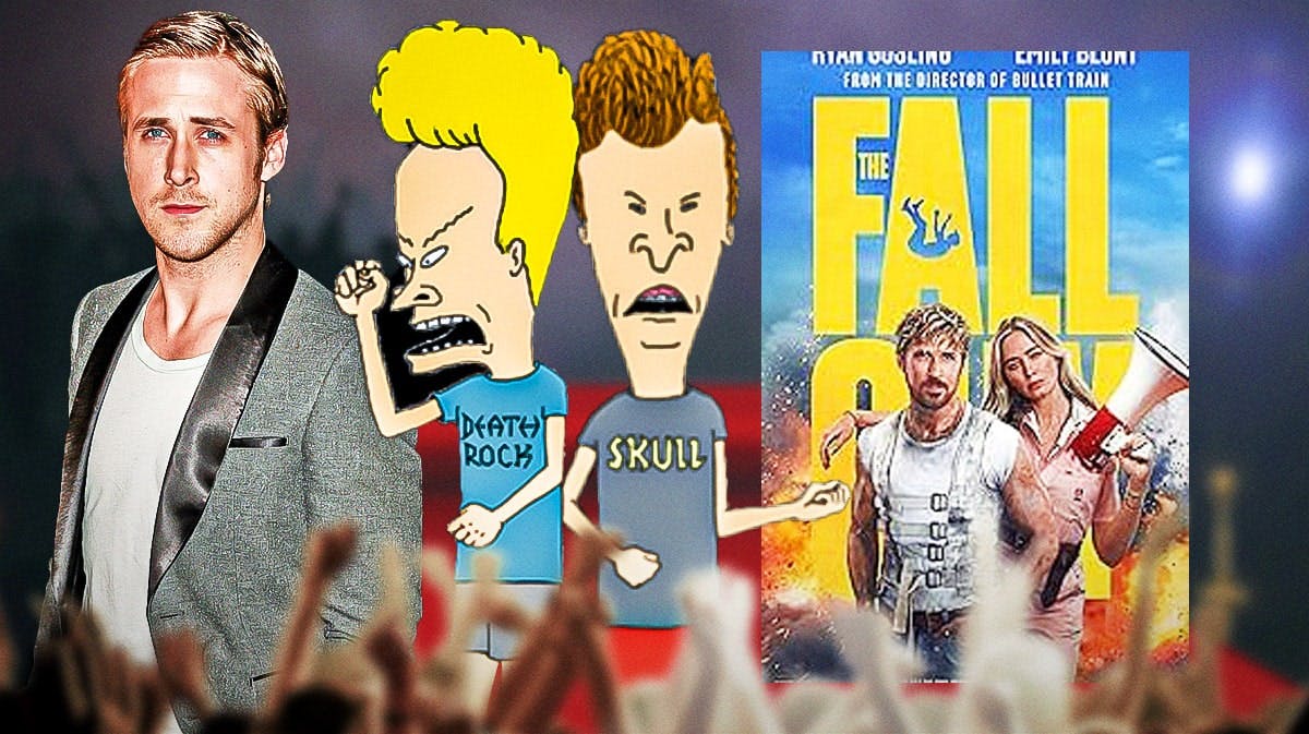 Ryan Gosling with Beavis and Butt-Head with The Fall Guy poster.
