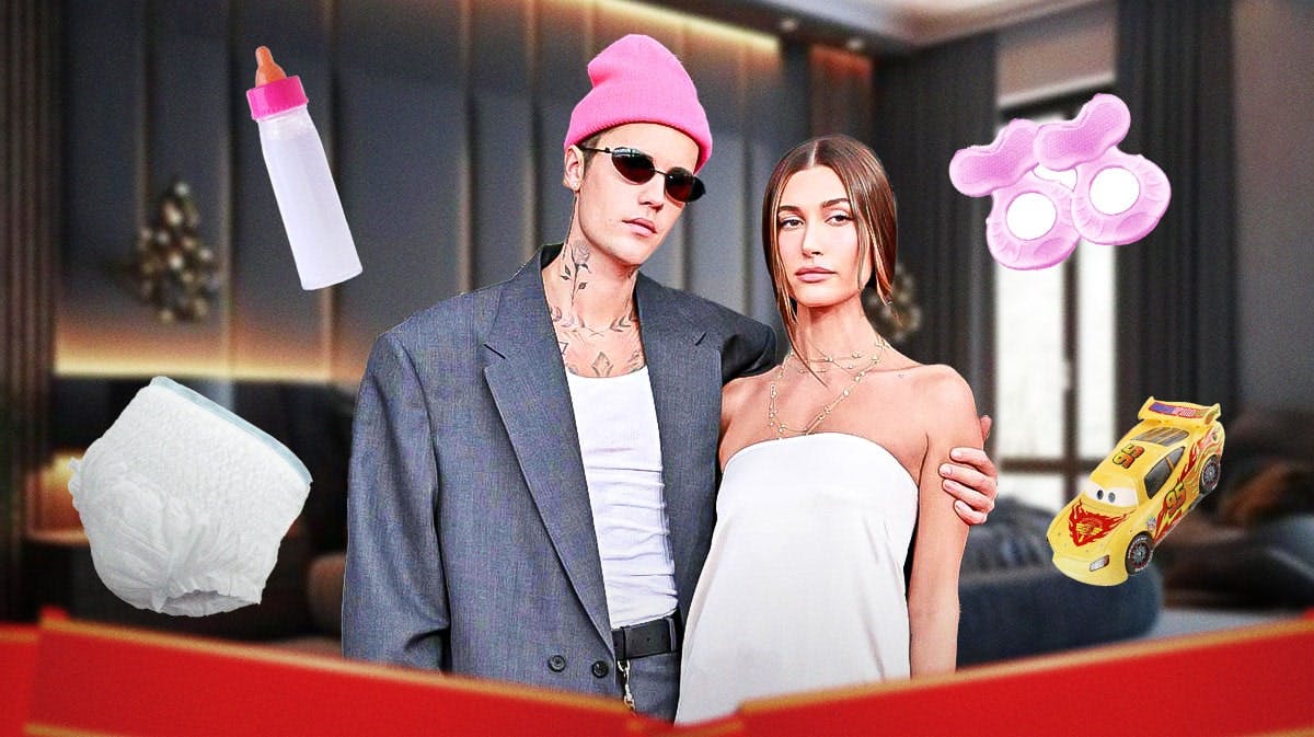 Justin Bieber and Hailey Bieber with baby items