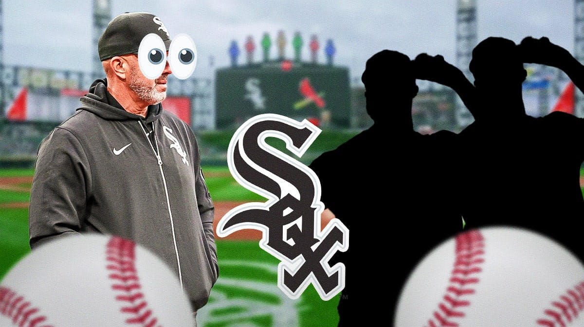 White Sox Pedro Grifol with emoji eyes looking at two silhouettes