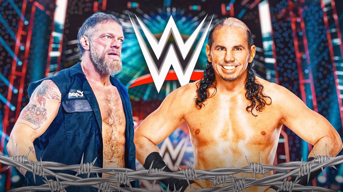 Adam Copeland next to Matt Hardy with the WWE logo as the background.