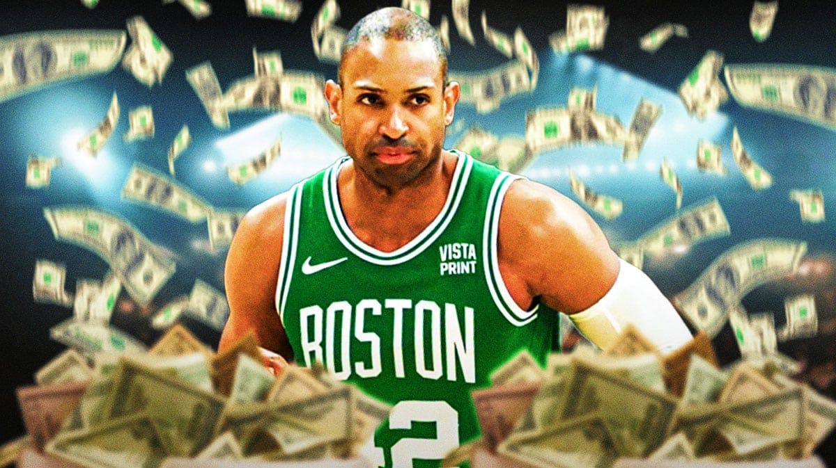 Al Horford surrounded by piles of cash.
