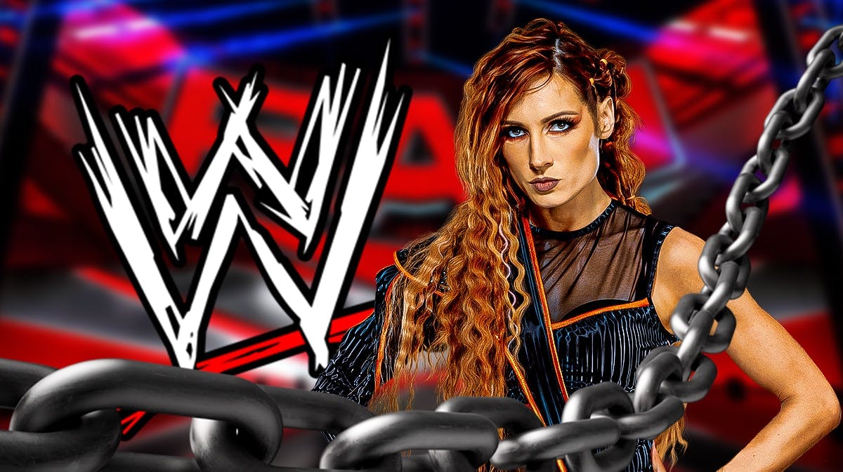 Becky Lynch next to the WWE logo with the RAW logo as the background.