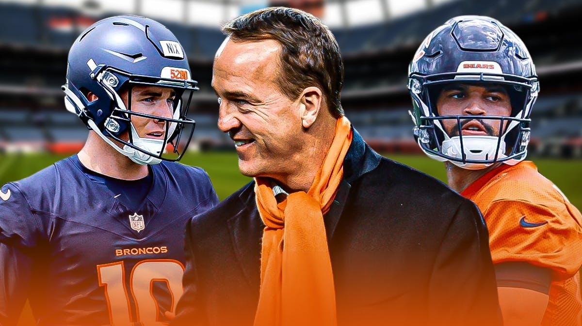 Broncos Peyton Manning with Sean Payton and NFL Draft pick Bo Nix