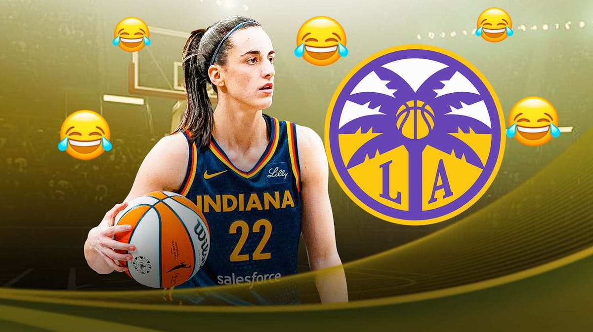 Indiana Fever star Caitlin Clark, Los Angeles Sparks, laughing emojis above