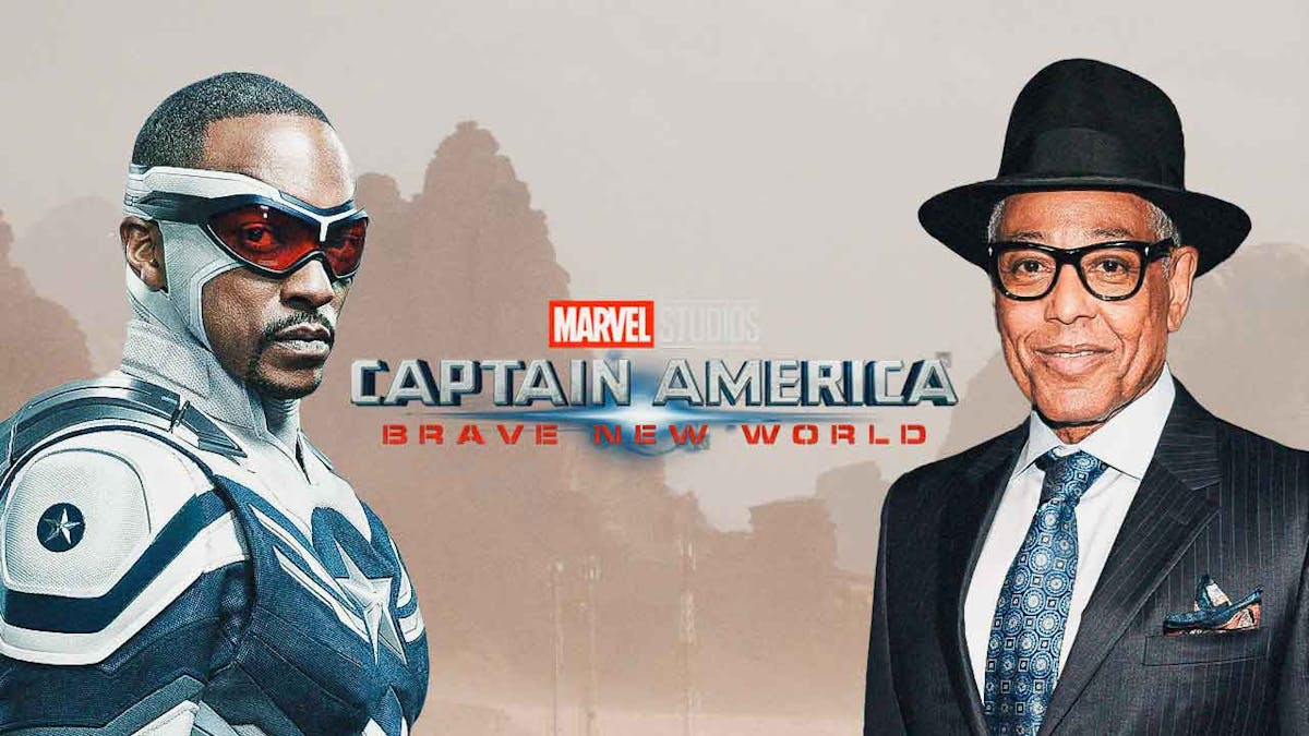 Giancarlo Esposito and Anthony Mackie's Captain America with Captain America Brave New World logo in between