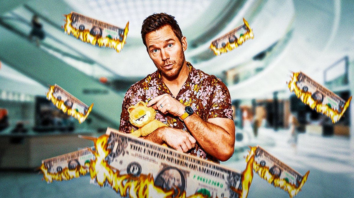 Chris Pratt surrounded by burning money