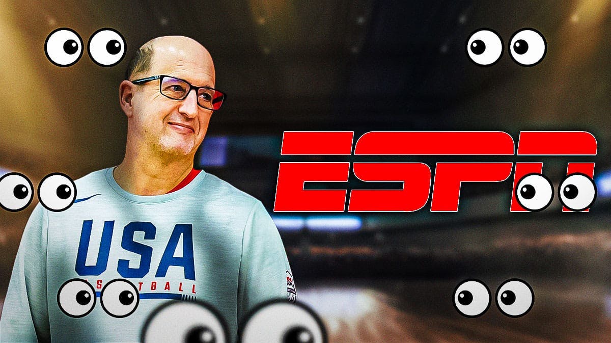 Jeff Van Gundy on one side, the ESPN logo on the other side, a bunch of the big eyes emojis in the background