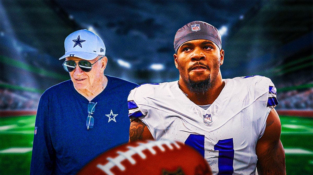 Photo: Micah Parsons looking serious in Cowboys jersey, Jerry Jones beside him