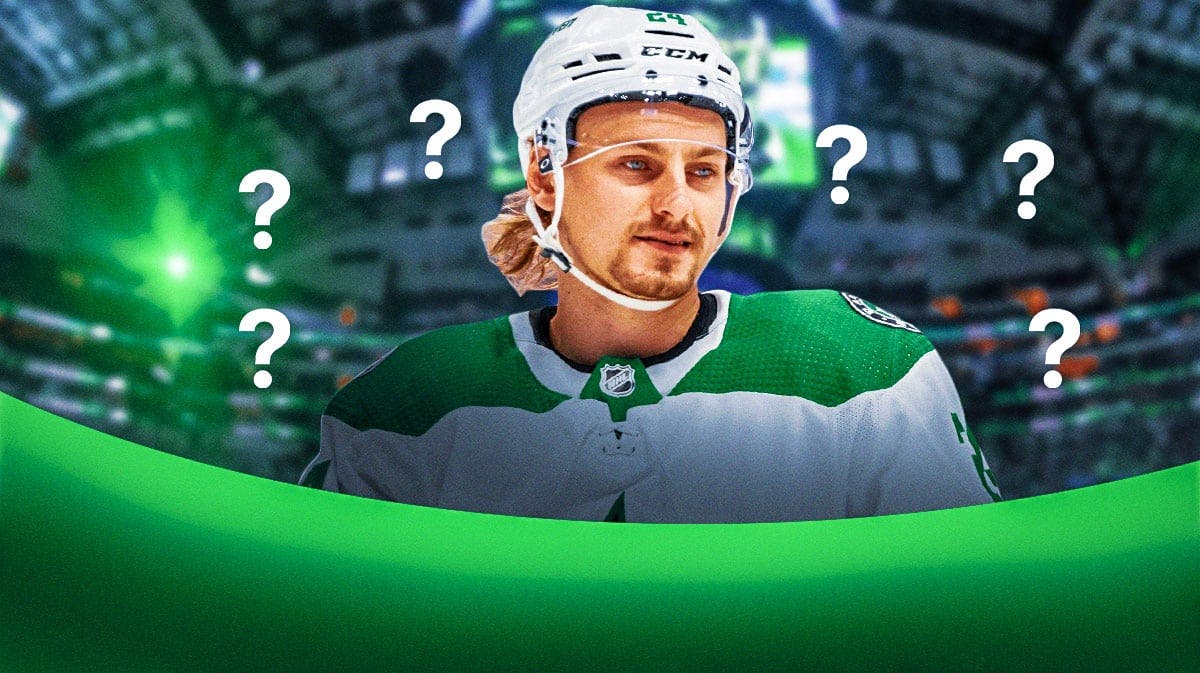 Dallas Stars' Roope Hintz with question marks around him.
