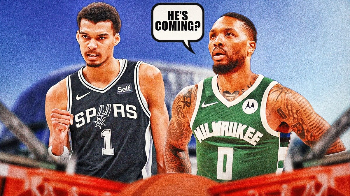 Featured Image: Victor Wembanyama image, Damian Lillard image, maybe a word bubble that says something like "He's coming" ?