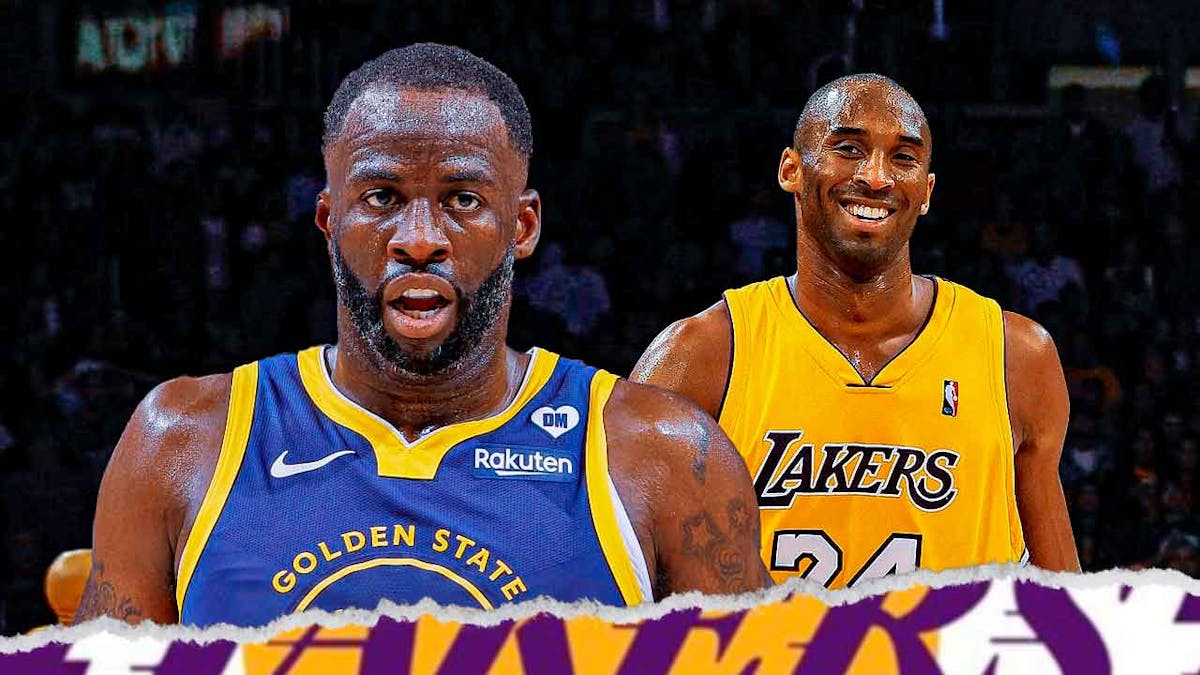 Golden State Warrior star Draymond Green and former Los Angeles Lakers star Kobe Bryant in front of the Crypto.com Arena.
