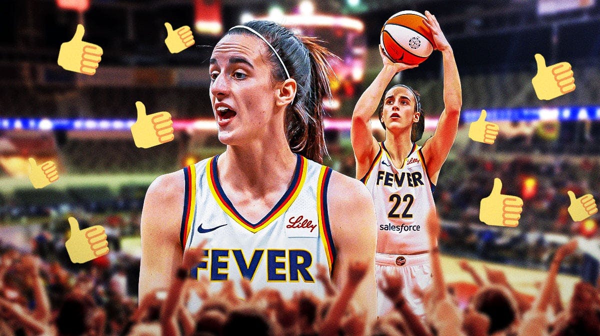 Indiana Fever player Caitlin Clark, with the thumbs up emoji and basketballs