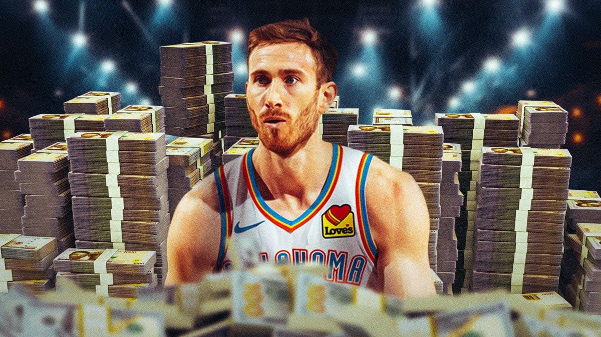 Gordon Hayward surrounded by piles of cash.