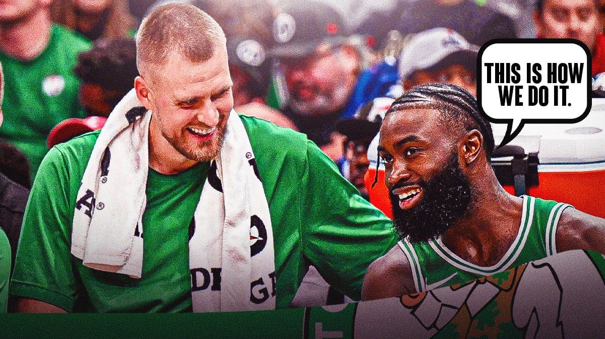 Jaylen Brown is helping Kristaps Porzingis stay updated about the Celtics