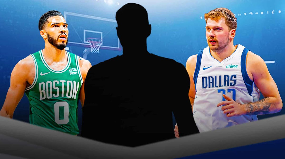 Jayson Tatum, Luka Doncic and mystery player silhouette