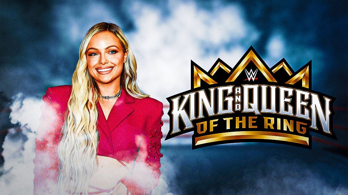 Liv Morgan with the 2024 King and Queen of the ring logo as the background.