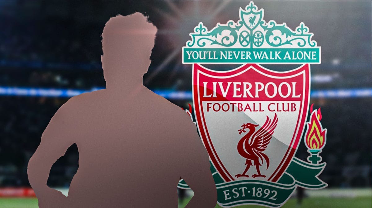 The solhouette of Federico Chiesa in front of the Liverpool logo