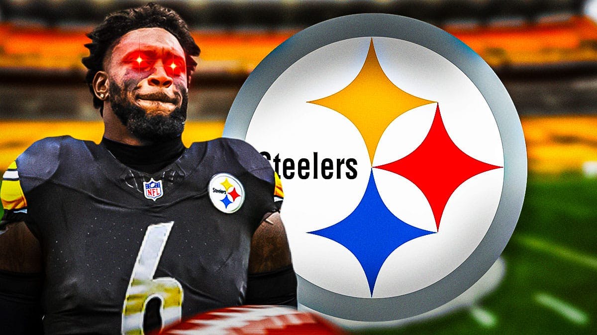 Patrick Queen next to a Steelers logo