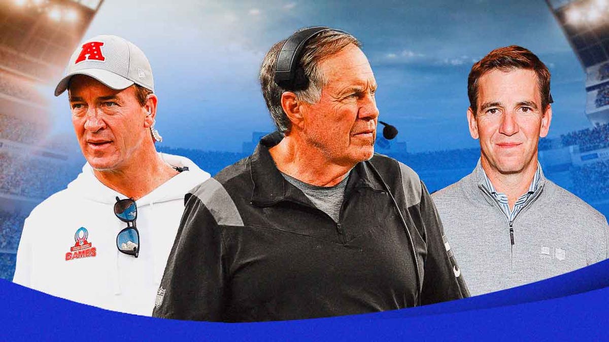 Bill Belichick in the middle of Peyton and Eli Manning