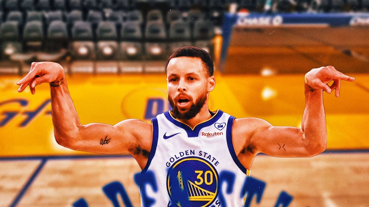 Stephen Curry celebrating for the Golden State Warriors.