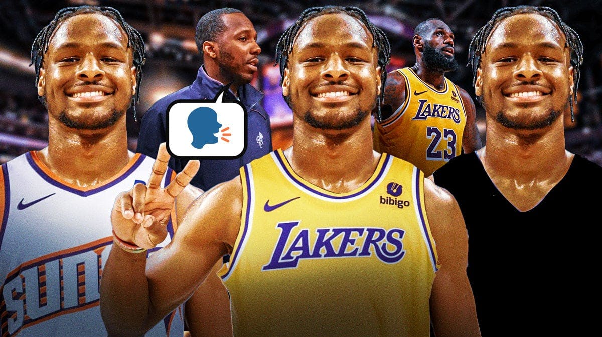 Bronny James in Lakers, Suns, blank jerseys, Rich Paul with a talking head emoji, LeBron James