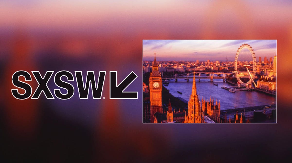 SXSW logo, image of London skyline