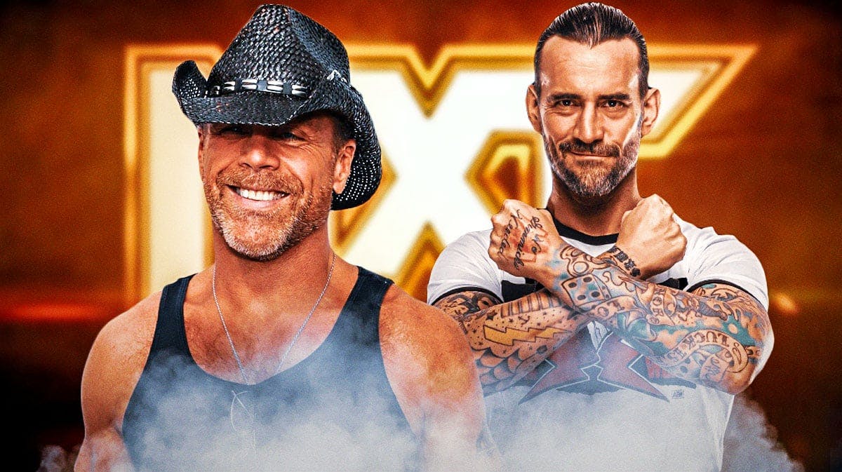 2024 Shawn Michaels next to CM Punk with the NXT logo as the background.