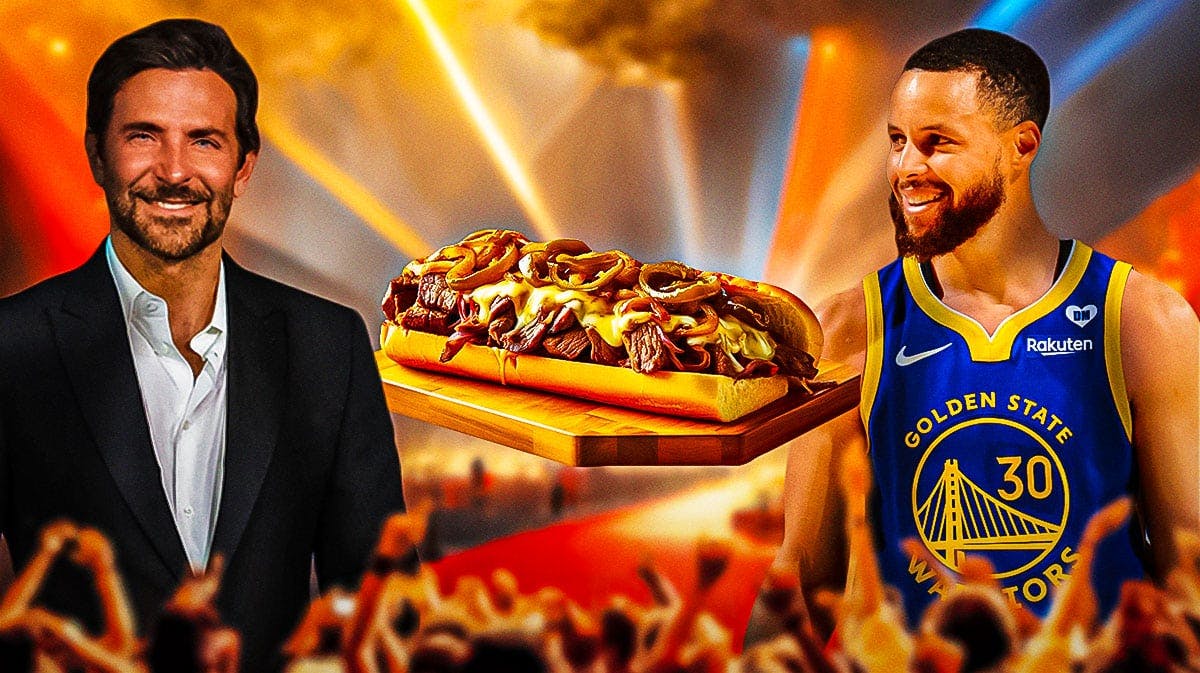 Steph Curry and Bradley Cooper with a cheesesteak.
