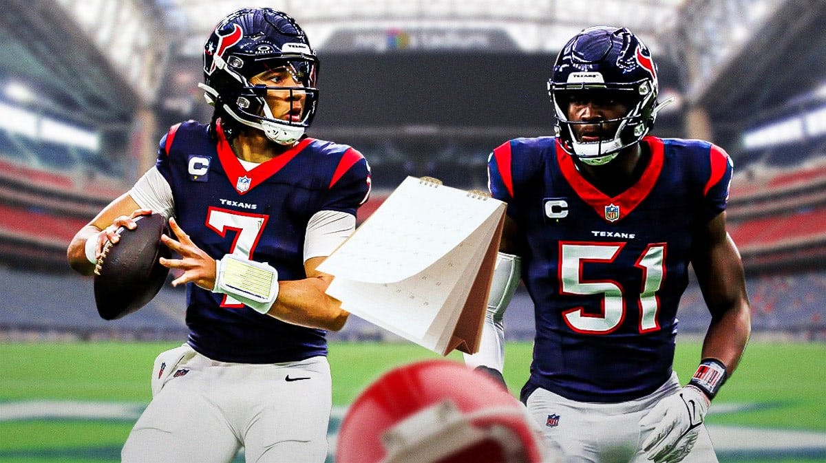 Texans players CJ Stroud, Will Anderson with a schedule flipping through