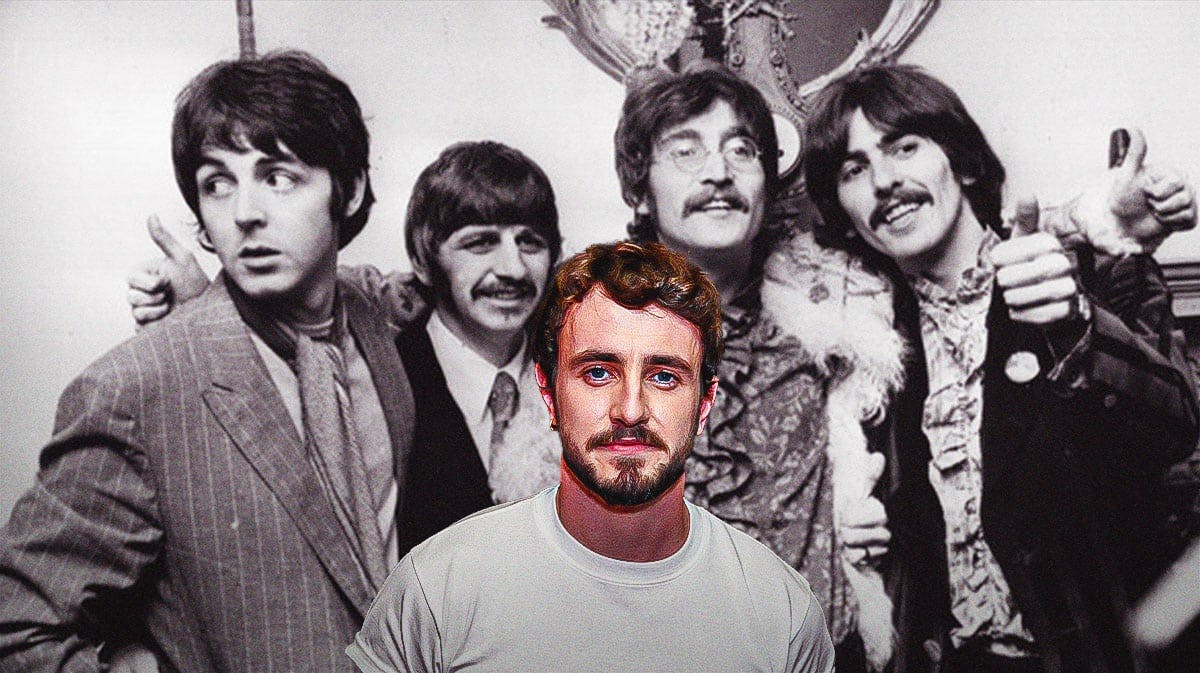 Paul Mescal with the Beatles members Paul McCartney, Ringo Starr, John Lennon, and George Harrison.