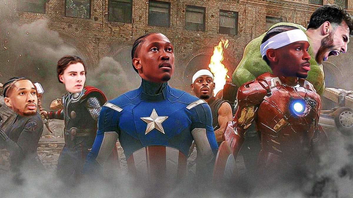 Thunder's Shai Gilgeous-Alexander as Iron Man, Jalen Williams as Captain America, Chet Holmgren as Hulk, Luguentz Dort as Hawkeye, Josh Giddey as Thor, Aaron Wiggins as Black Widow