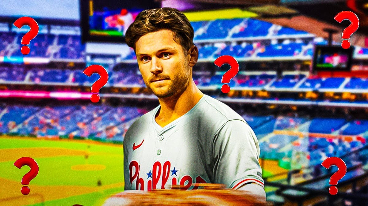 Phillies' Trea Turner with question marks all around him.