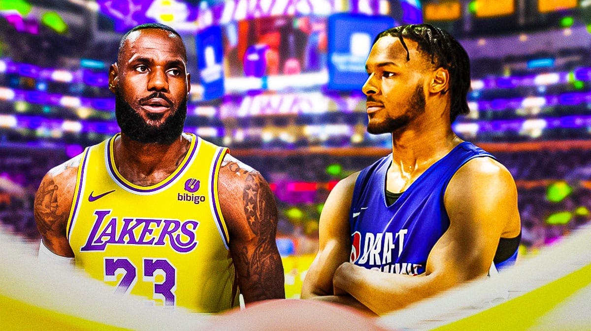Los Angeles Lakers player LeBron James and NBA Draft prospect Bronny James