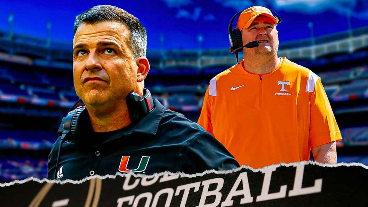 Miami football head coach Mario Cristobal and Tennessee football head coach Josh Heupel, dark horses for 2024 College Football Playoff