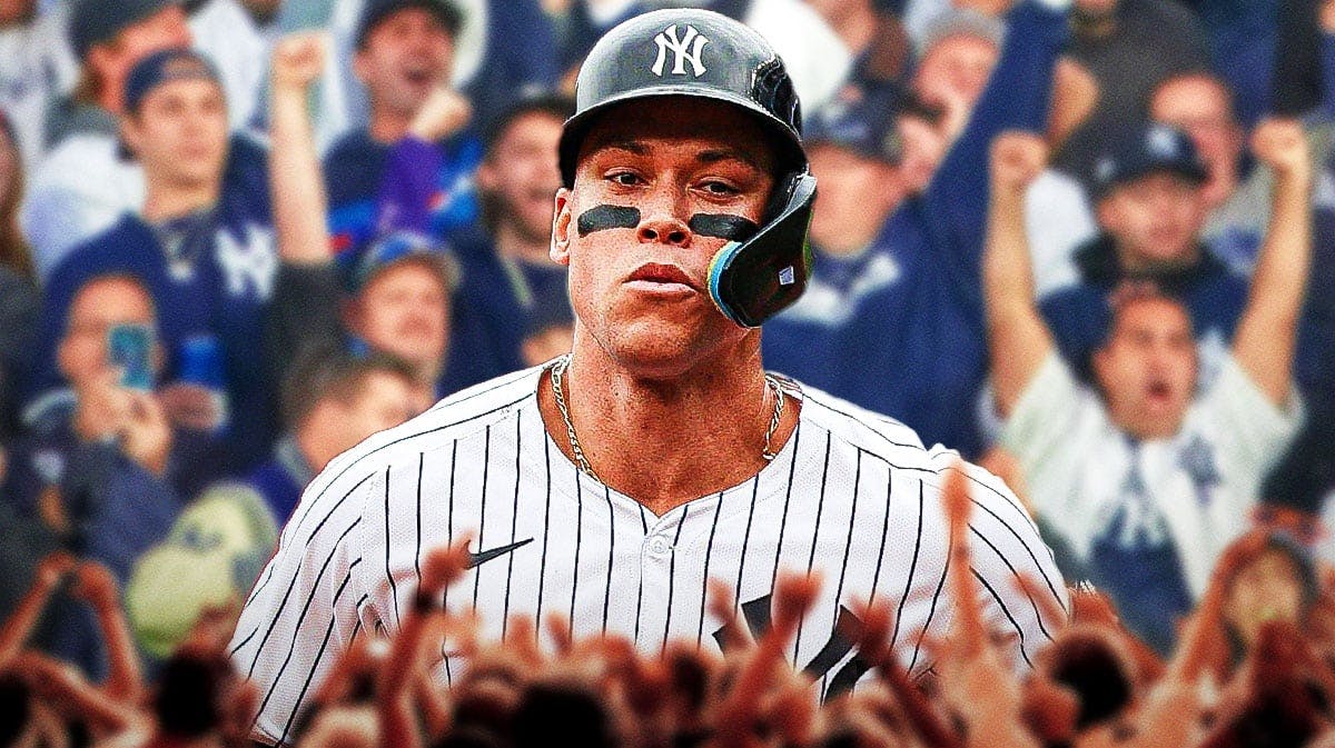 Yankees slugger Aaron Judge, with fans in the background.