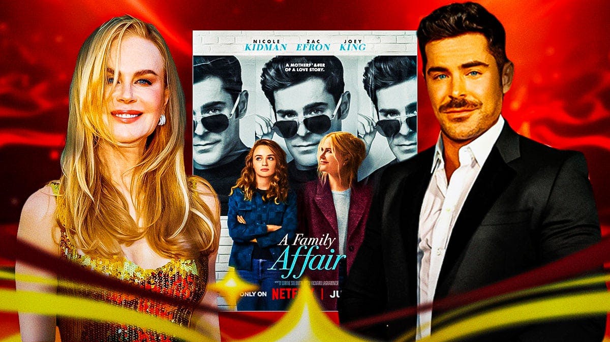 Zac Efron and Nicole Kidman with A Family Affair poster.