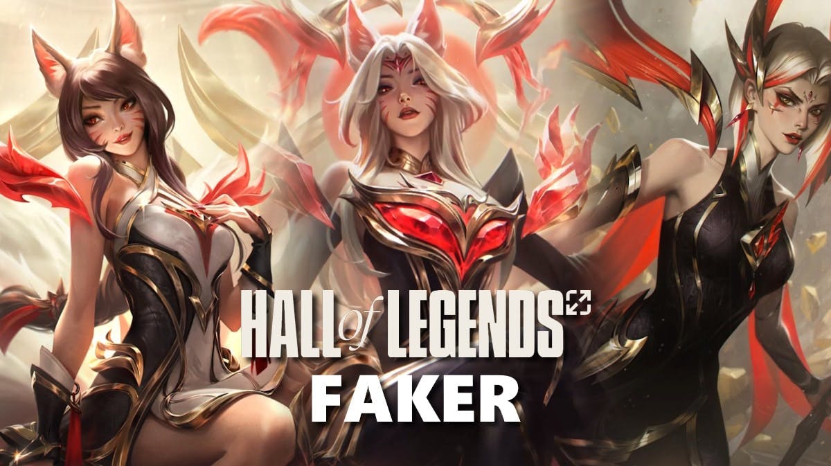 hall legends faker, faker skin, faker skin release date, faker skin price, hall of legends 2024, a collage of the various faker skins coming in the hall of legends event