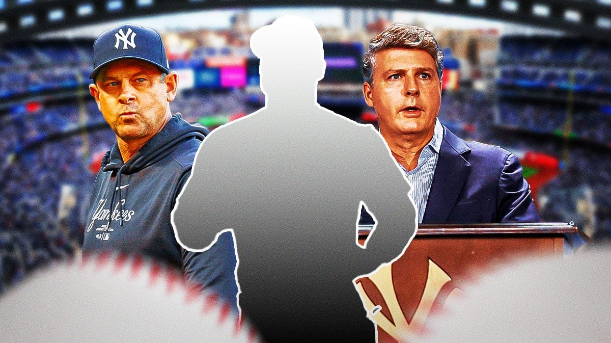 Aaron Boone and Hal Steinbrenner with mystery player silhouette