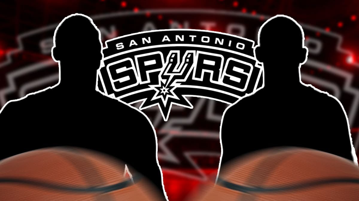 San Antonio Spurs logo, two silhouttes of players, NBA logo